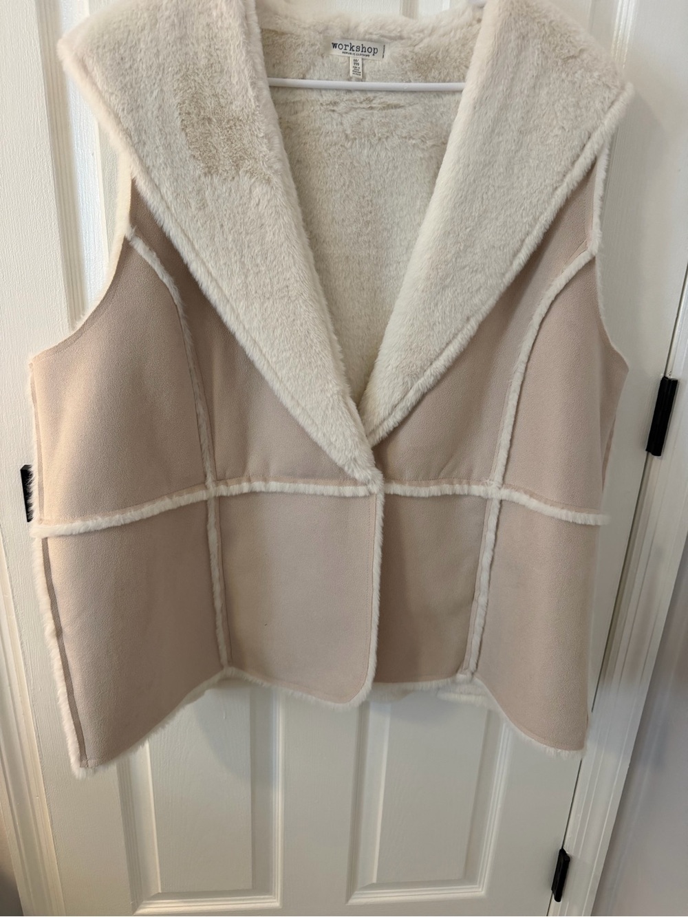 Workshop Republic Clothing Cream Hooded Faux Shearling Vest for Kids